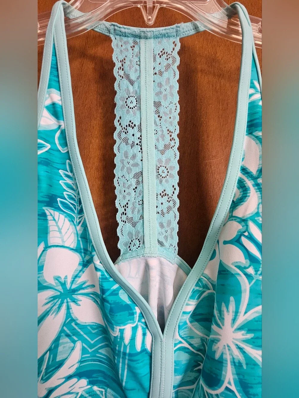 ZeroXposur Girls Plus XXL turquoise aqua tropical halter lace racerback swim top